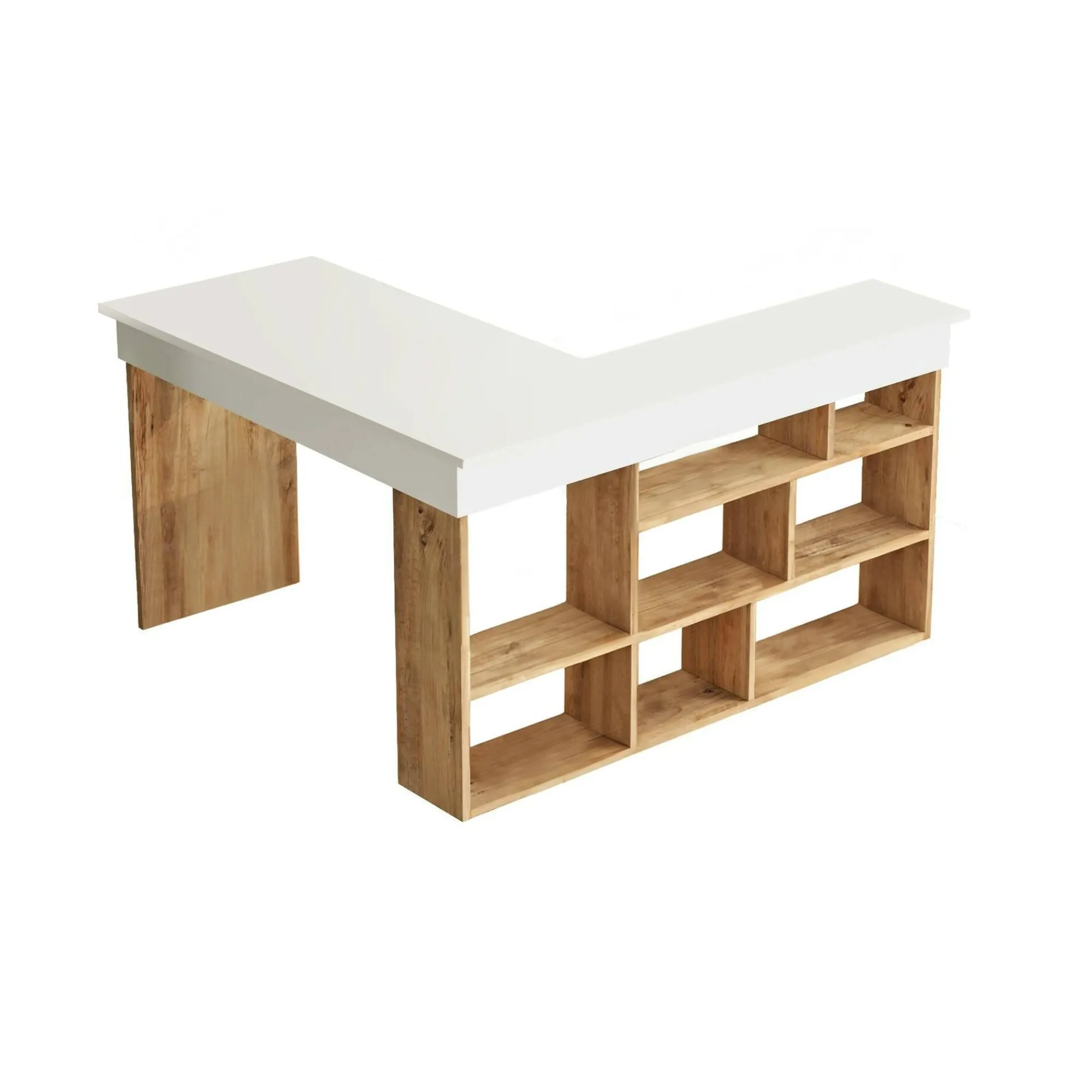 Scrivania Altin, 129x120h72 cm, Quercia e Bianco<Dmora Outlet