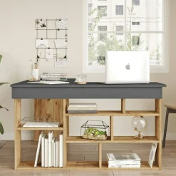 Scrivania Altin, 129x120h72 cm, Quercia e Nero<Dmora Discount