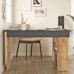 Scrivania Altin, 129x120h72 cm, Quercia e Nero<Dmora Discount