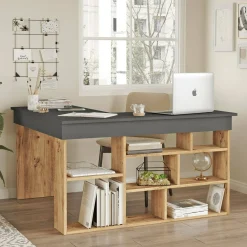 Scrivania Altin, 129x120h72 cm, Quercia e Nero<Dmora Discount