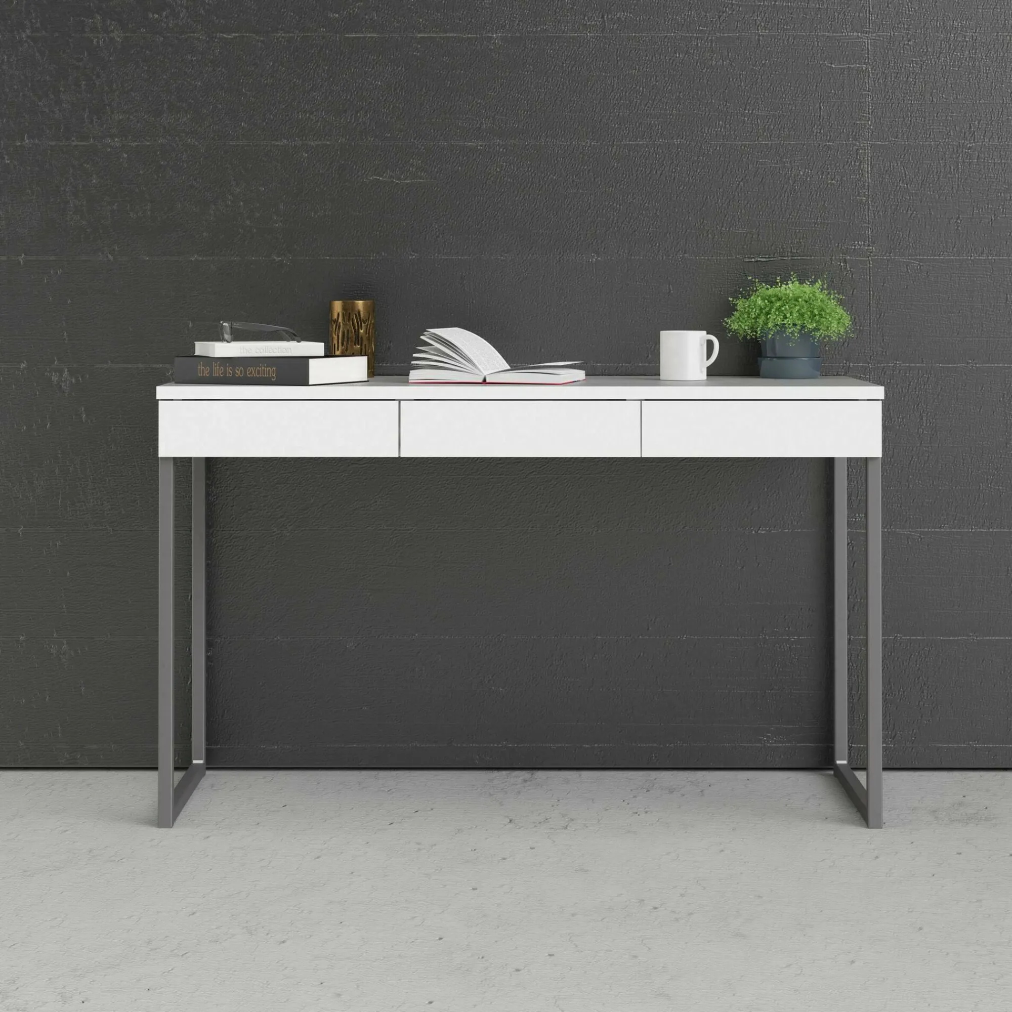 Scrivania Amadeo, 126x52 h77 cm, Bianco<Dmora Cheap