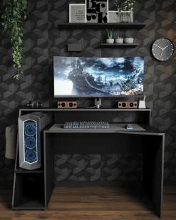 Scrivania Ampil, 138x67 h94 cm, Grigio scuro e Nero<Dmora Hot