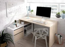 Scrivania Andor, 139x92h75 cm, Bianco e Rovere<Dmora Store