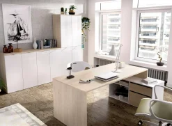 Scrivania Andor, 139x92h75 cm, Bianco e Rovere<Dmora Store