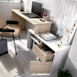 Scrivania Andor, 139x92h75 cm, Bianco e Rovere<Dmora Store