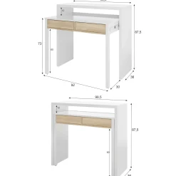 Scrivania Andriy, 99x36h88 cm, Bianco e Rovere<Dmora Discount