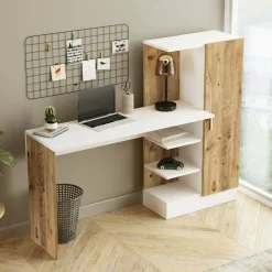 Scrivania Angaga, 152x40h120 cm, Quercia e Bianco<Dmora Discount