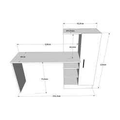 Scrivania Angaga, 152x40h120 cm, Quercia e Bianco<Dmora Discount