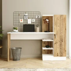 Scrivania Angaga, 152x40h120 cm, Quercia e Bianco<Dmora Discount