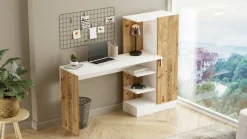 Scrivania Angaga, 152x40h120 cm, Quercia e Bianco<Dmora Discount