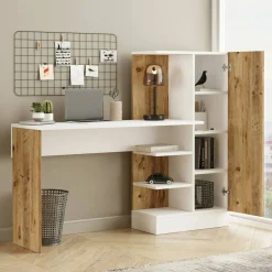 Scrivania Angaga, 152x40h120 cm, Quercia e Bianco<Dmora Discount