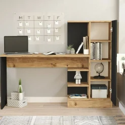 Scrivania Angaga, 152x40h120 cm, Quercia e Nero<Dmora Cheap
