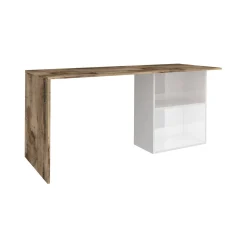 Scrivania Antioco, cm 110x50h75, Bianco lucido e Acero<Dmora Discount