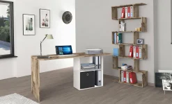 Scrivania Antioco, cm 110x50h75, Bianco lucido e Acero<Dmora Discount