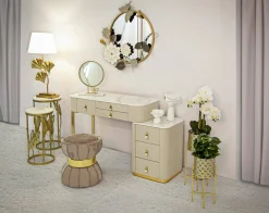 Scrivania Apoteosi, 120x40 h75 cm, Crema e Oro<Dmora Shop