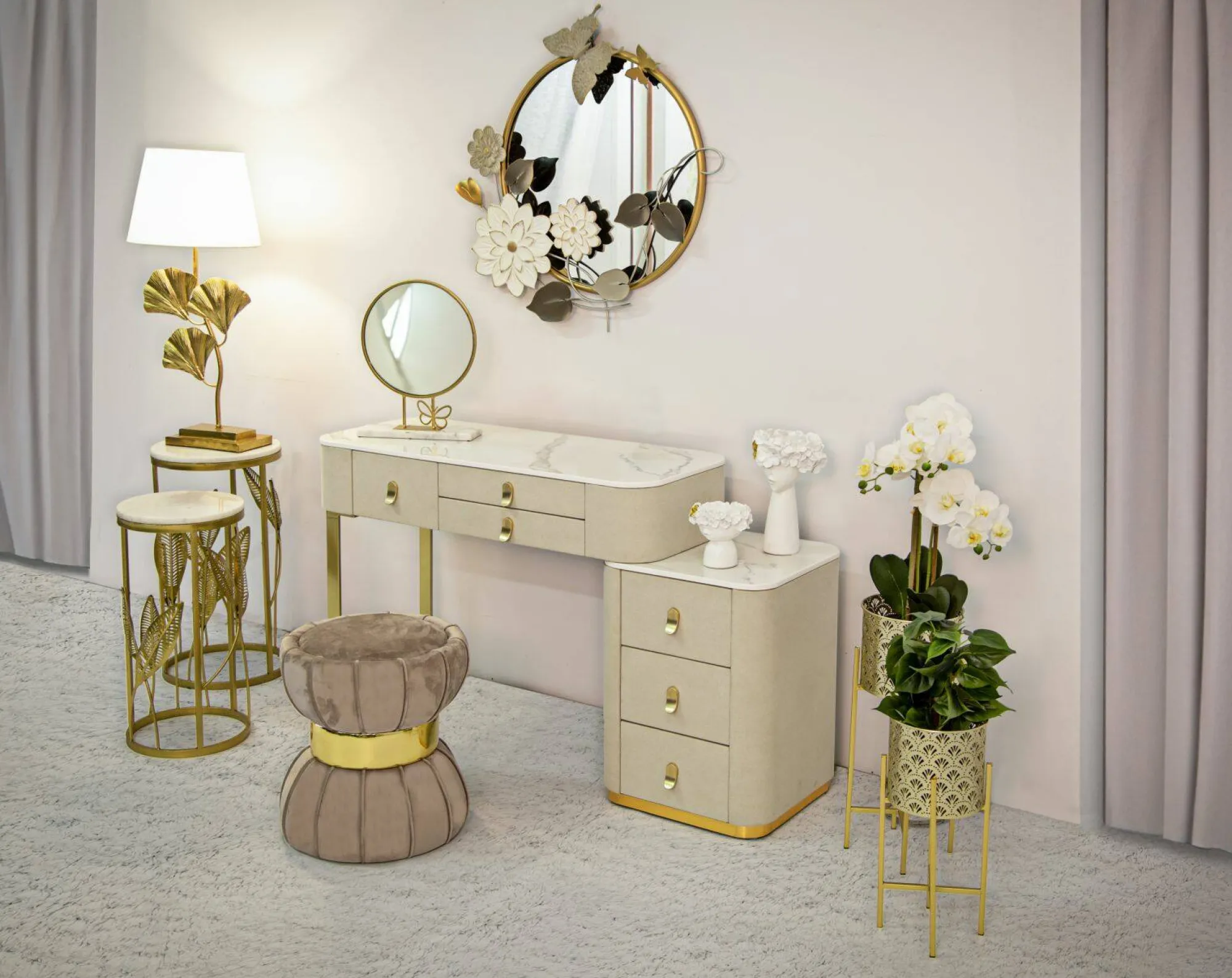 Scrivania Apoteosi, 120x40 h75 cm, Crema e Oro<Dmora Shop
