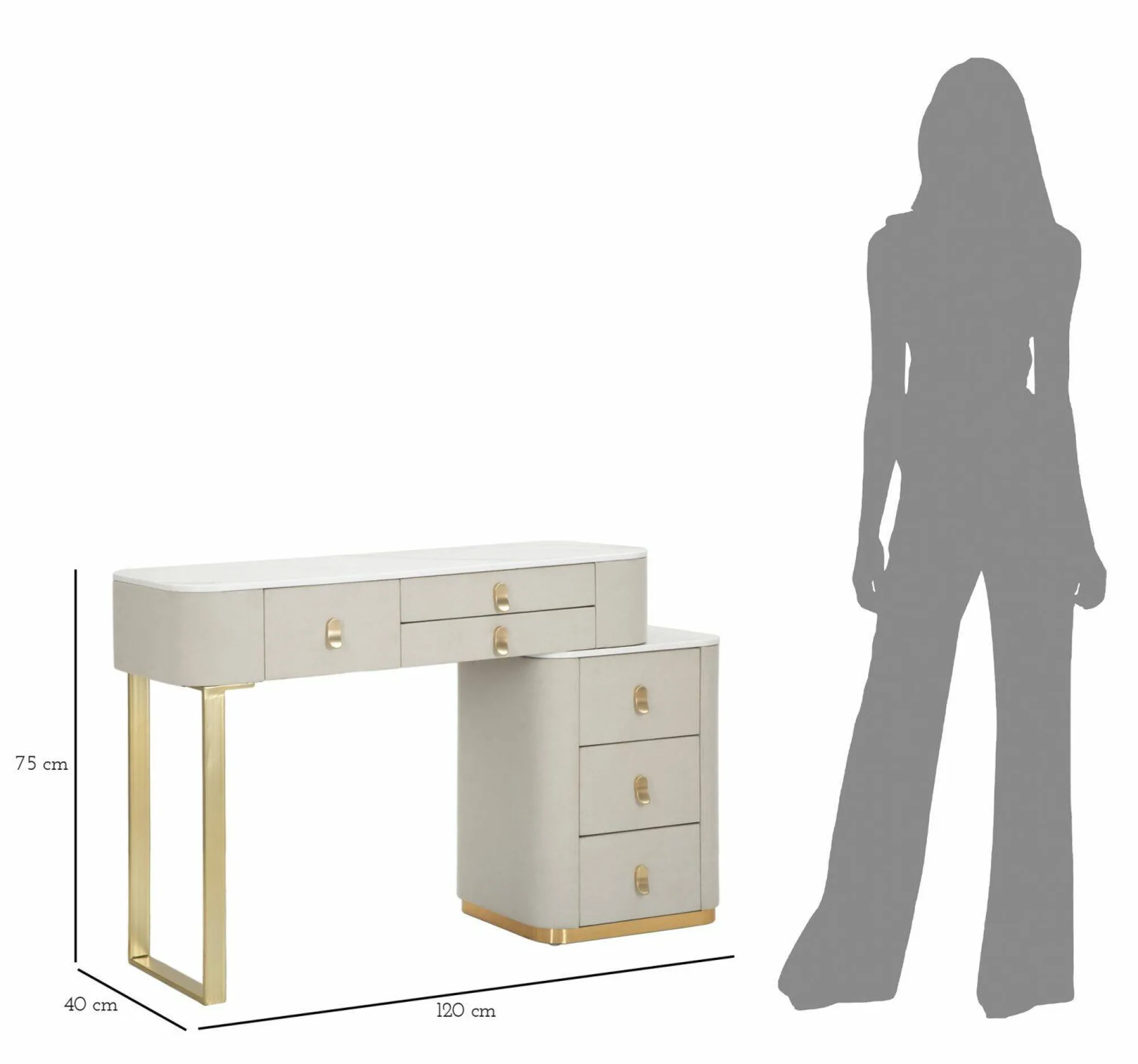 Scrivania Apoteosi, 120x40 h75 cm, Crema e Oro<Dmora Shop