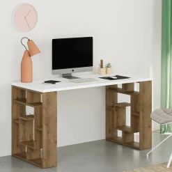 Scrivania Archidamia, 140x60 h75 cm, Bianco e Marrone<Dmora Best Sale