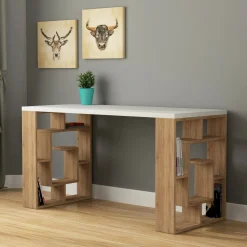 Scrivania Archidamia, 140x60 h75 cm, Bianco e Quercia<Dmora Best