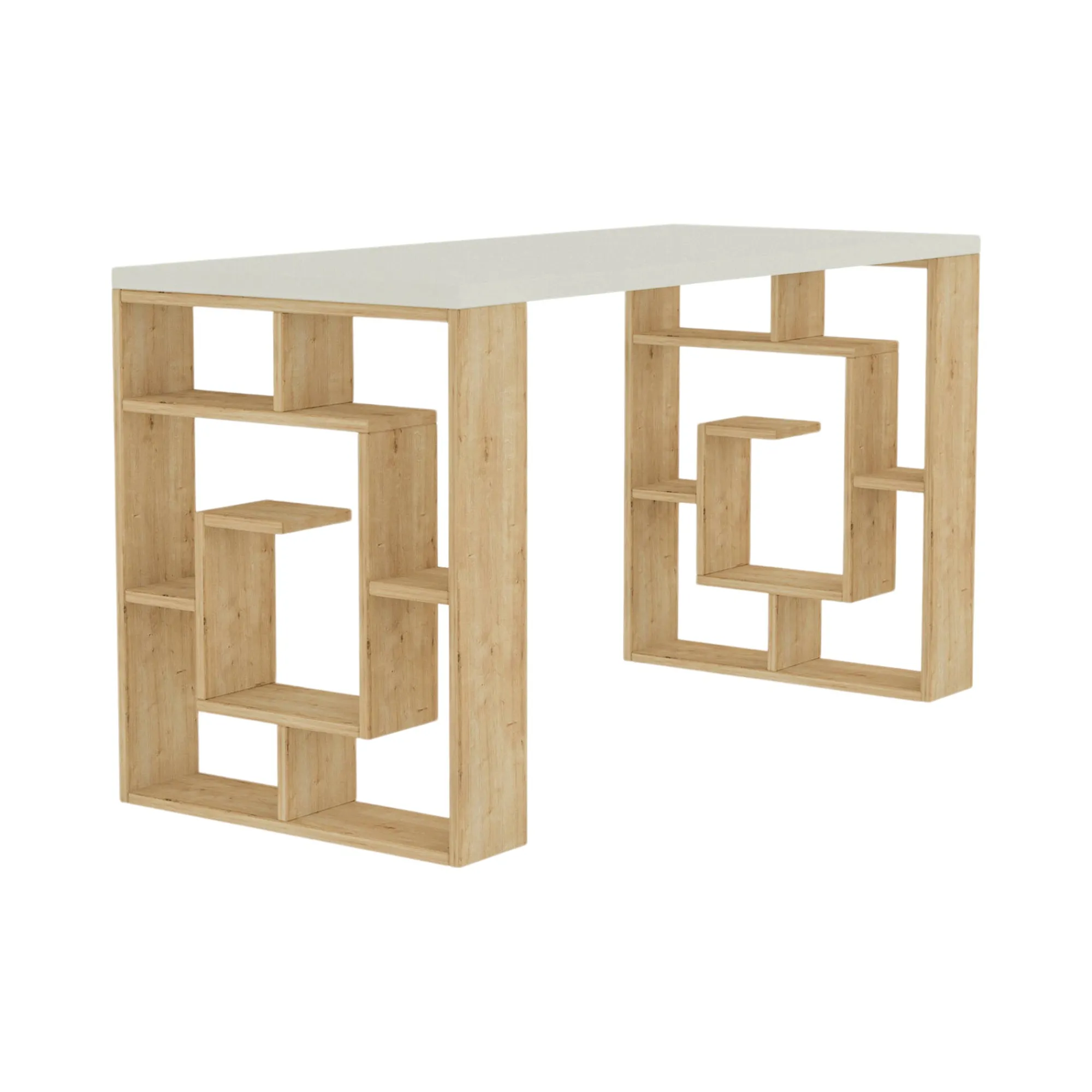 Scrivania Archidamia, 140x60 h75 cm, Bianco e Quercia<Dmora Best