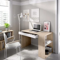 Scrivania Arianella, 115x50h74 cm, Rovere e Bianco<Dmora New