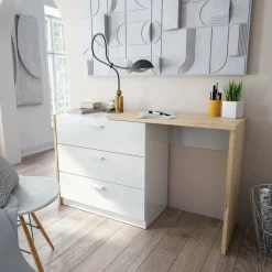 Scrivania Armando, 75x40h130 cm, Bianco e Rovere nodi<Dmora Sale