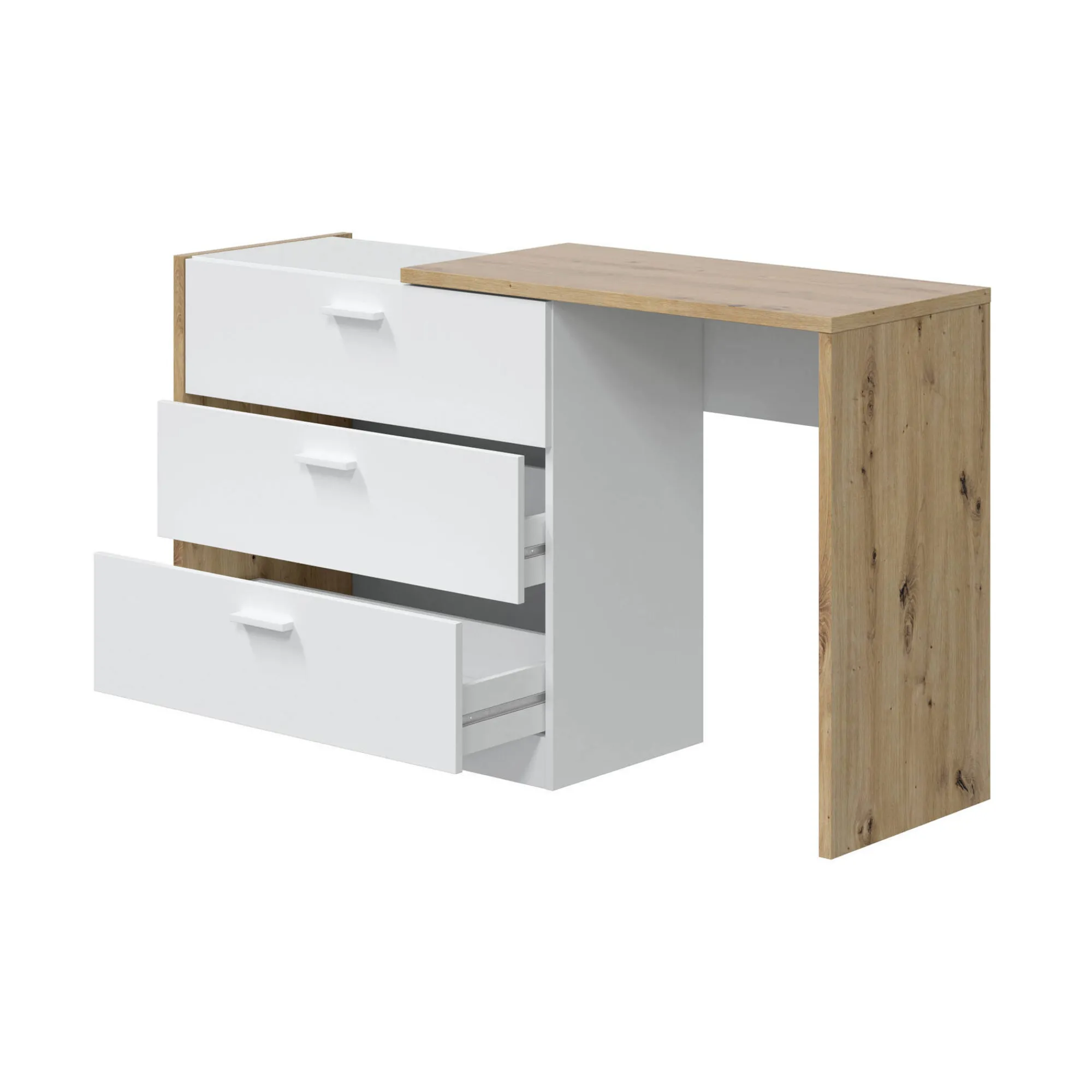 Scrivania Armando, 75x40h130 cm, Bianco e Rovere nodi<Dmora Sale