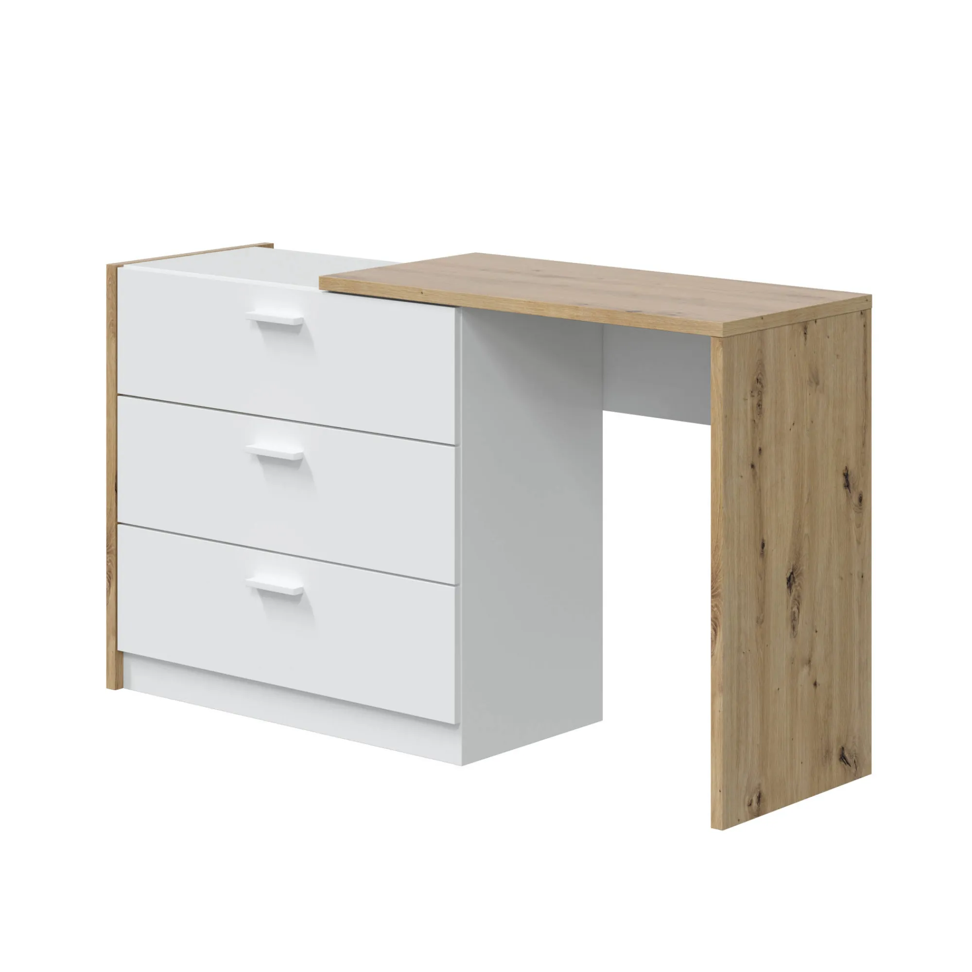 Scrivania Armando, 75x40h130 cm, Bianco e Rovere nodi<Dmora Sale