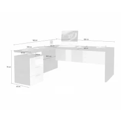 Scrivania Ascuby, cm 160x60h75, Ardesia e Bianco lucido<Dmora Best Sale