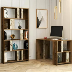 Scrivania Atene, 120x60h75 cm, Noce e Bianco Marmo<Dmora Fashion
