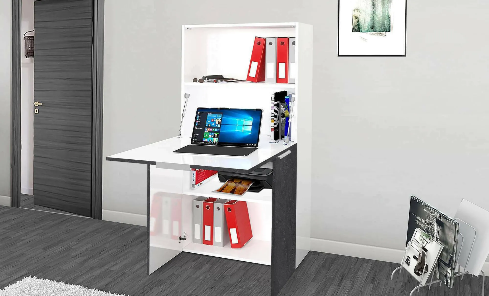 Scrivania Atroc, cm 70x35h140, Bianco e<Dmora Online
