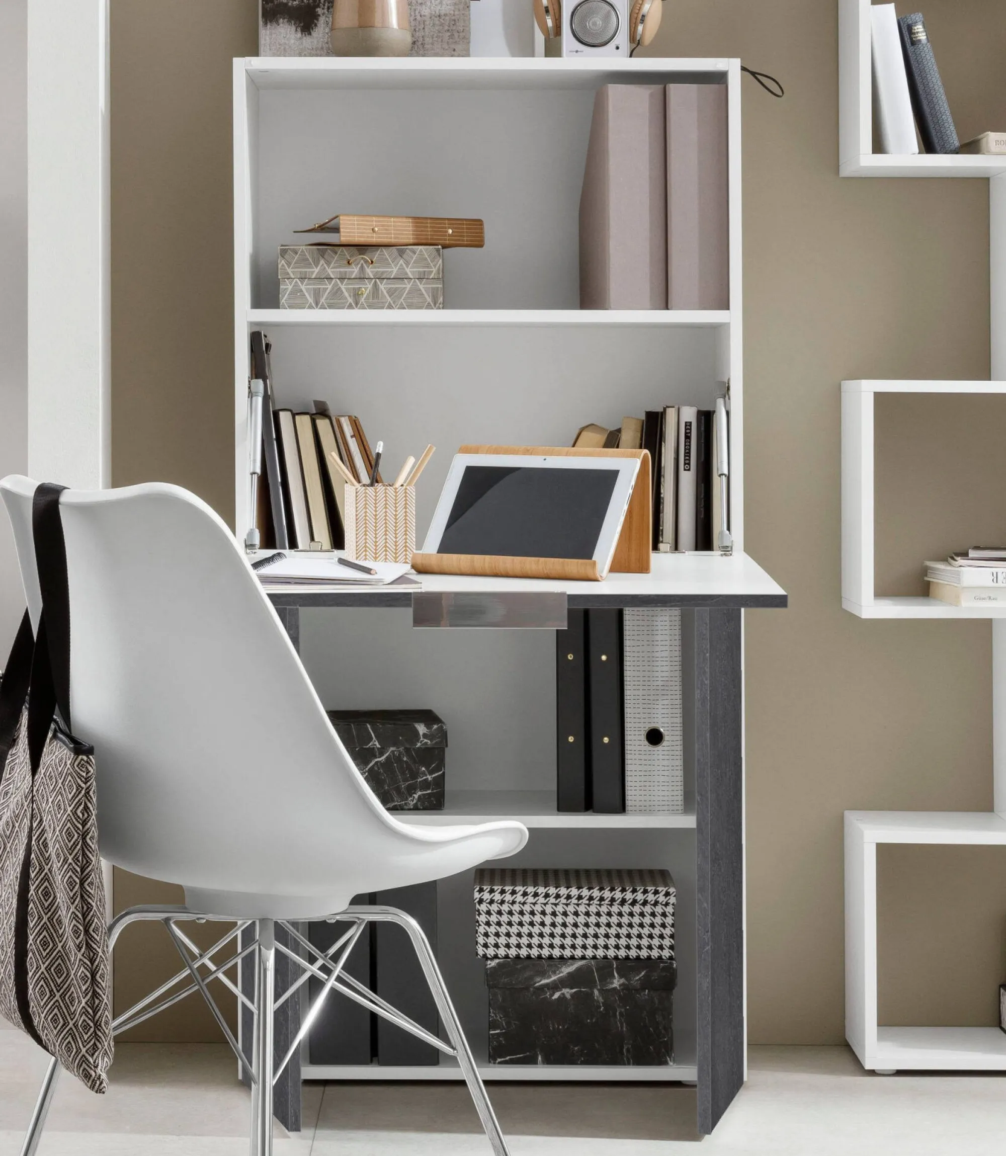 Scrivania Atroc, cm 70x35h140, Bianco e<Dmora Online
