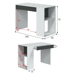 Scrivania Attila, 101x50h73 cm, Bianco e Antracite<Dmora Best