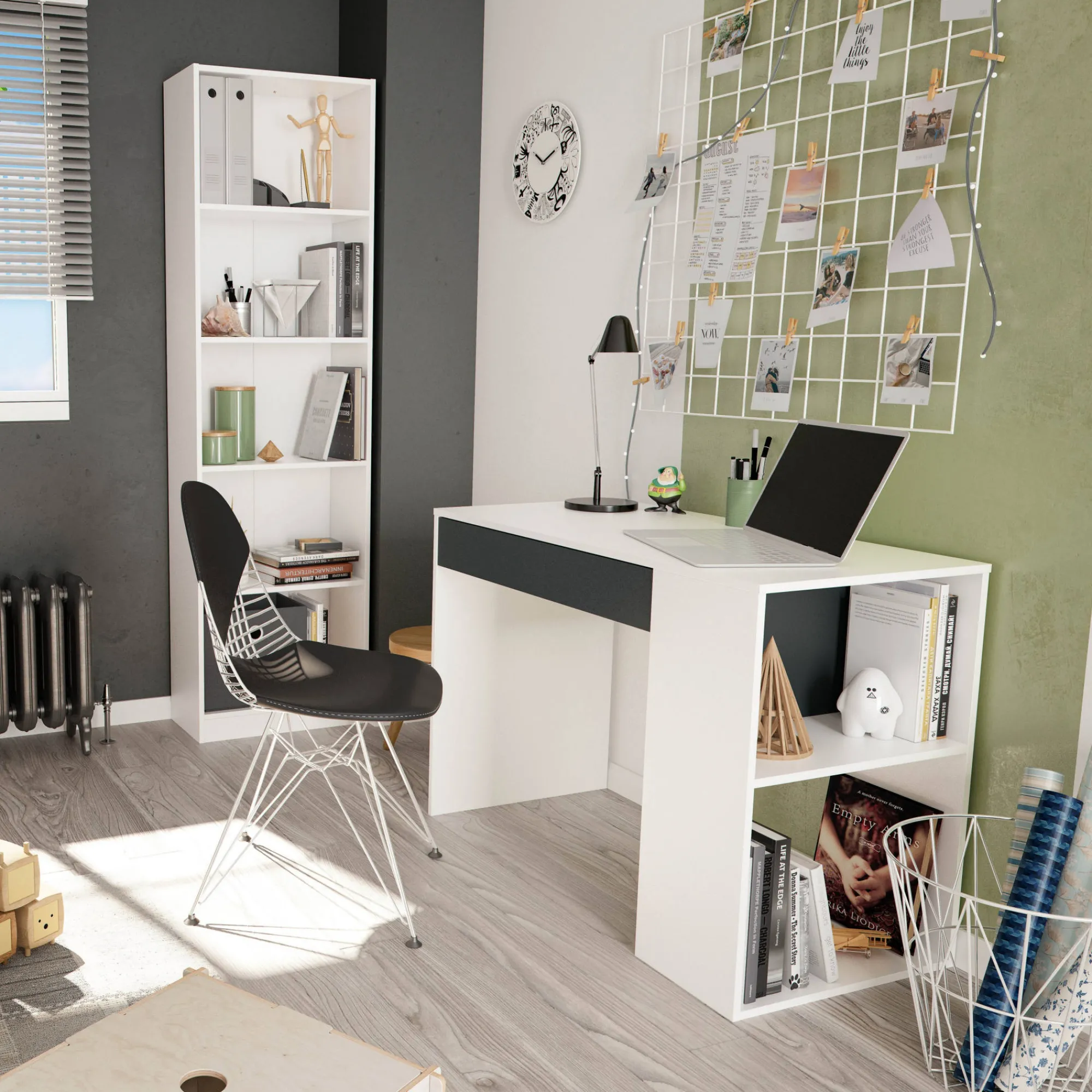 Scrivania Attila, 101x50h73 cm, Bianco e Antracite<Dmora Best