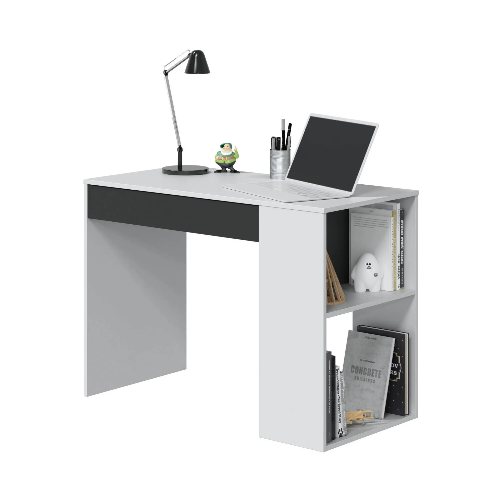 Scrivania Attila, 101x50h73 cm, Bianco e Antracite<Dmora Best