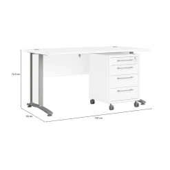 Scrivania Azzaro, 150x80 h75 cm, Bianco e Grigio<Dmora Best