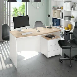 Scrivania Azziz, 136x67h74 cm, Bianco e Rovere<Dmora Sale