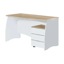 Scrivania Azziz, 136x67h74 cm, Bianco e Rovere<Dmora Sale