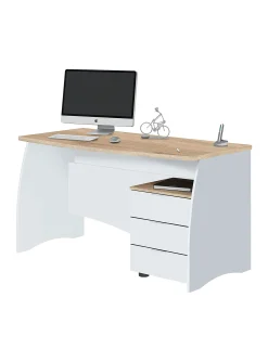 Scrivania Azziz, 136x67h74 cm, Bianco e Rovere<Dmora Sale