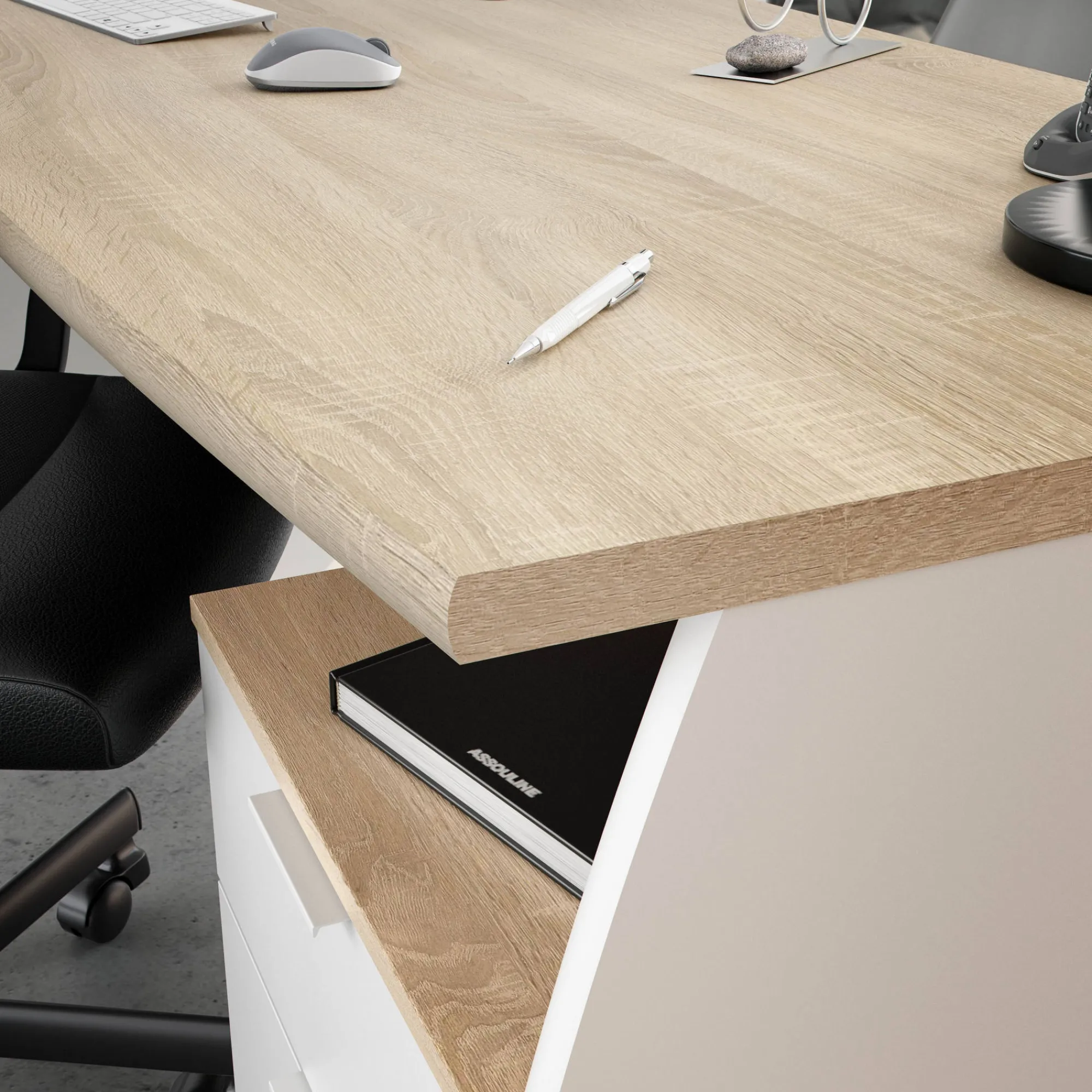 Scrivania Azziz, 136x67h74 cm, Bianco e Rovere<Dmora Sale