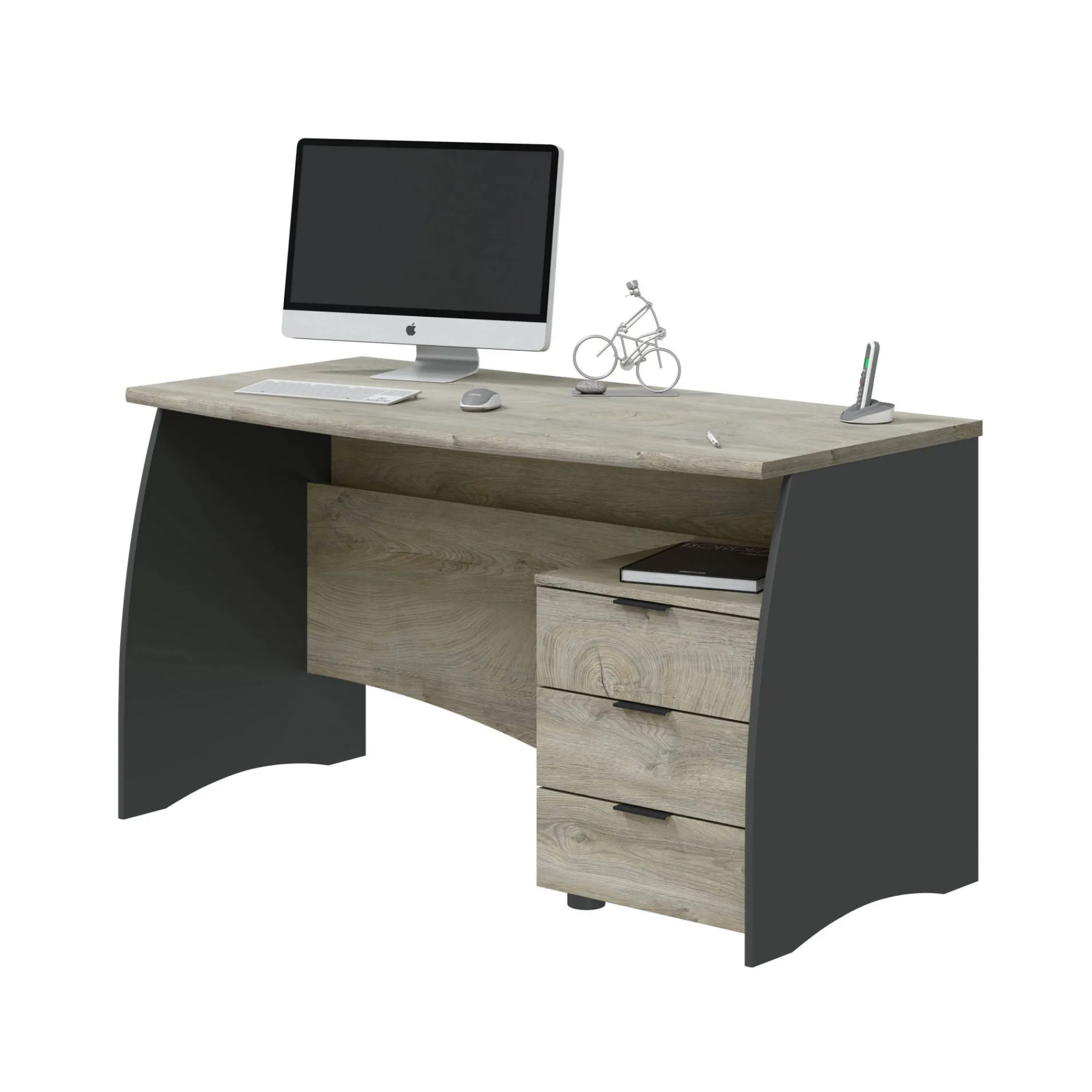 Scrivania Azziz, 136x67h74 cm, Rovere e Antracite<Dmora Hot