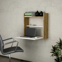 Scrivania Bariano, 60x20h60 cm, Bianco e Noce<Dmora Outlet