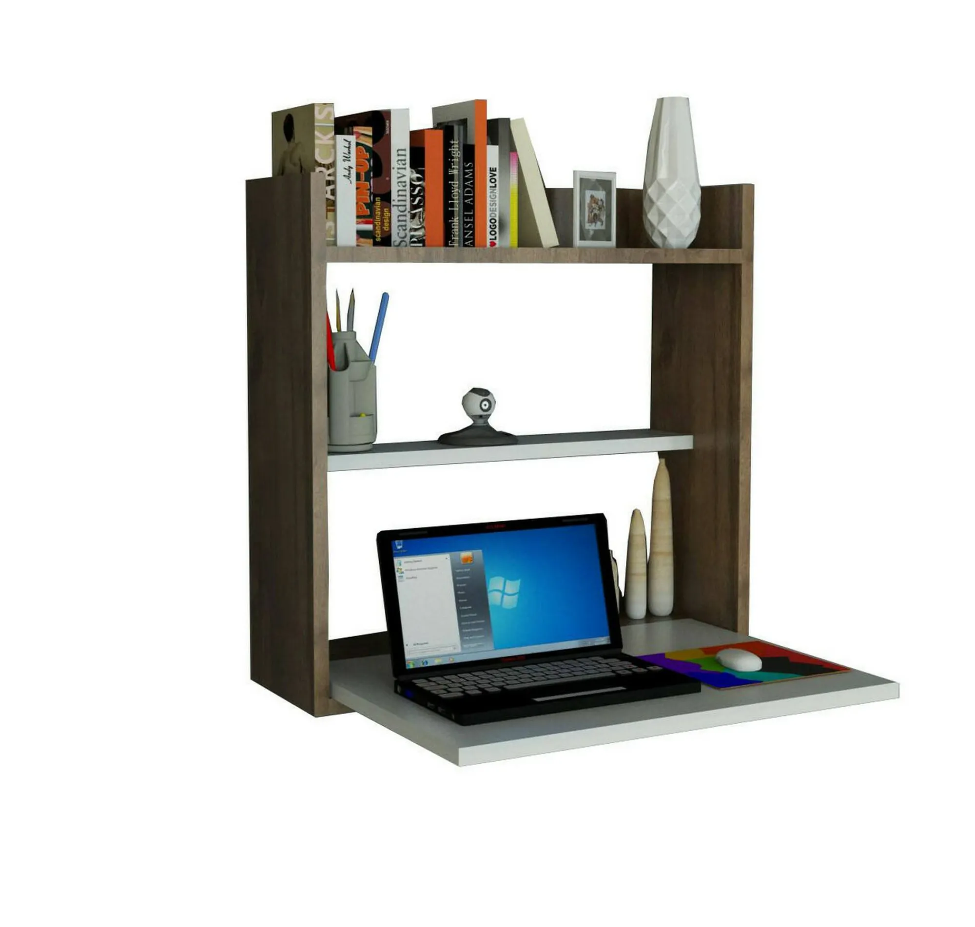 Scrivania Bariano, 60x20h60 cm, Bianco e Noce<Dmora Outlet