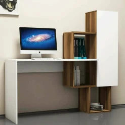 Scrivania Baselice, 145x45h75 cm, Noce e Bianco<Dmora Online