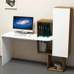 Scrivania Baselice, 145x45h75 cm, Noce e Bianco<Dmora Online