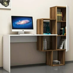 Scrivania Baselice, 145x45h75 cm, Noce e Bianco<Dmora Online