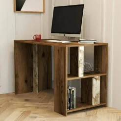 Scrivania Bising, 120x60h75 cm, Noce e Bianco Marmo<Dmora Best Sale