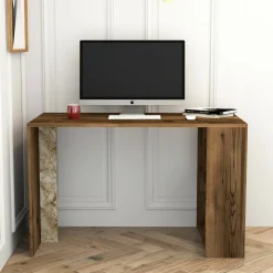 Scrivania Bising, 120x60h75 cm, Noce e Bianco Marmo<Dmora Best Sale