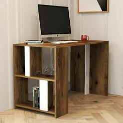 Scrivania Bising, 120x60h75 cm, Noce e Bianco<Dmora Best Sale