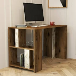Scrivania Bising, 120x60h75 cm, Noce e Bianco Marmo<Dmora Best Sale